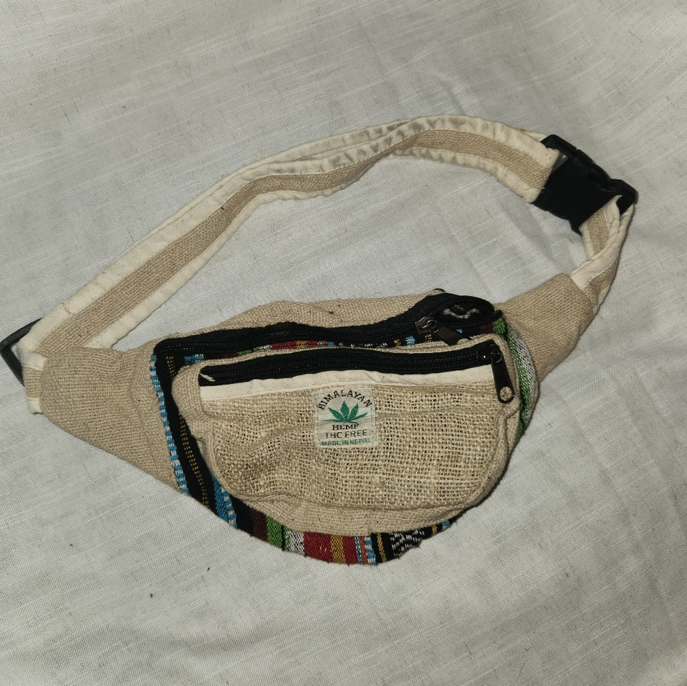 Beige and Multicolor Hemp Waist Bag